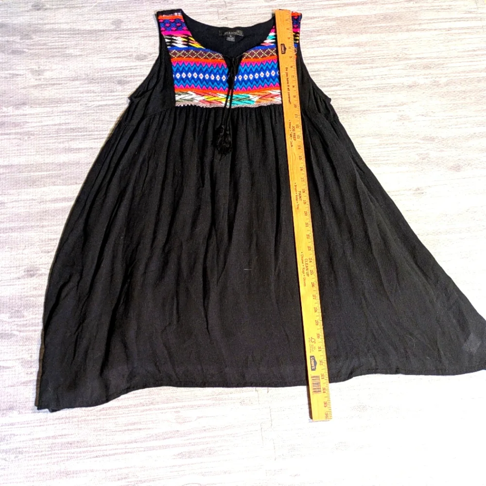 Women's 5th & Love Colorful Embroidered Black Boho Summer Fun Dress Sz M - Picture 5 of 10